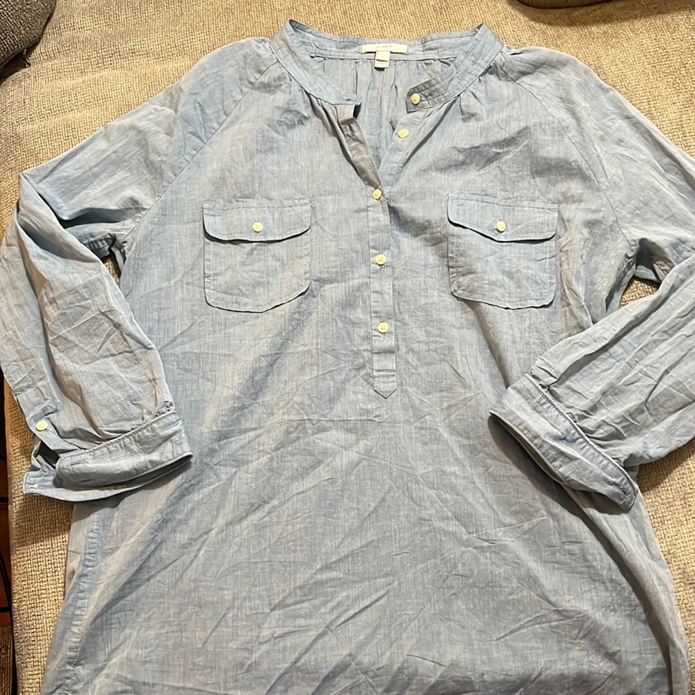 J. Crew Oversized Chambray Half Button Down